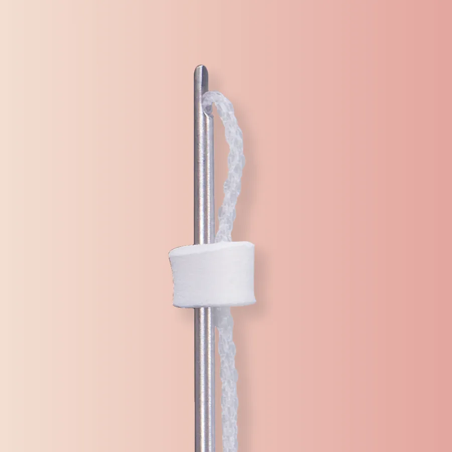Platinum Threads mesh thread — braided PCL looped through its needle